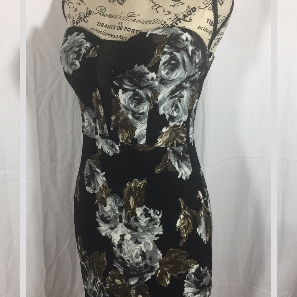 Black Grey floral cocktail dress